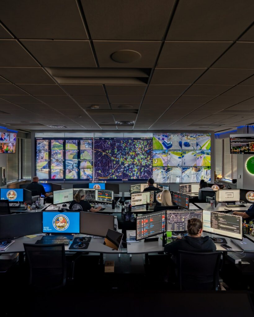 WSPF Real Time Crime Center analysts monitoring live camera feeds and crime mapping